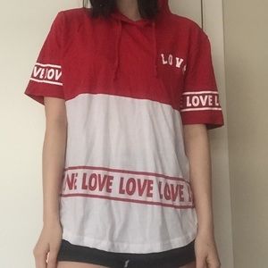 Love Color Block Short Sleeve Hoodie